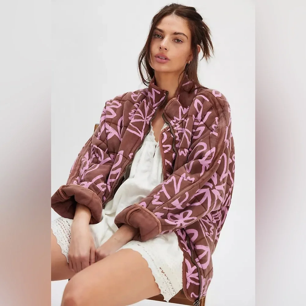 NWT Printed Dolman Quilted Knit Jacket~Chocolate Combo - Picture 2 of 4